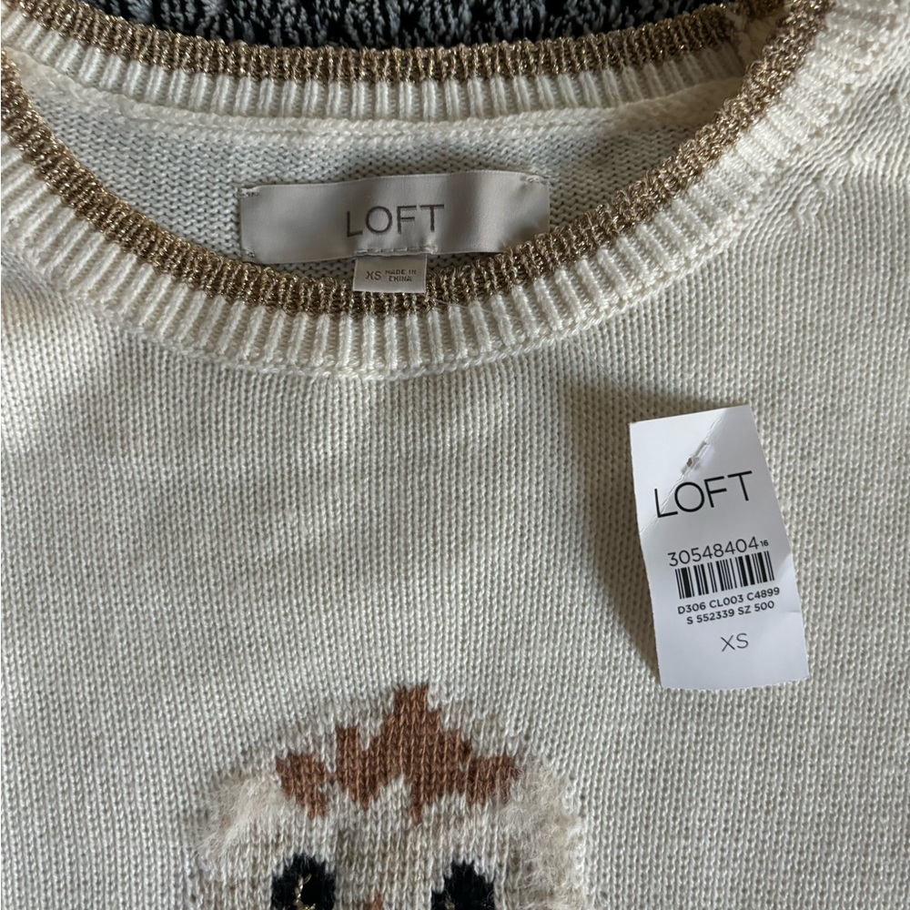 LOFT Cream Sweater with Owl Design